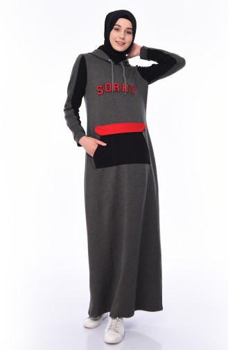 فستان رياضي بتصميم جيوب 9056-01 لون اسود مائل للرمادي 9056-01