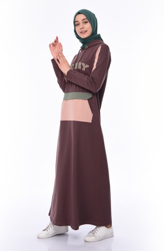 Braun Hijab Kleider 9056-02