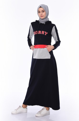 فستان رياضي بتصميم جيوب 9056-05 لون كحلي 9056-05