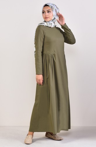 Yandan Pileli Elbise 1195-01 Haki 1195-01