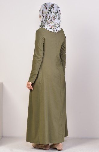 Yandan Pileli Elbise 1195-01 Haki 1195-01
