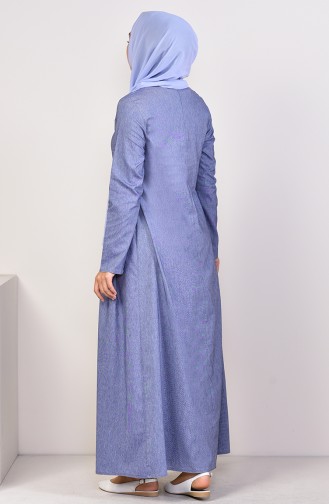 Yandan Pileli Elbise 1195-06 Kot Mavi