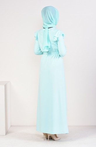 Nakışlı Elbise 4090-02 Mint Yeşili