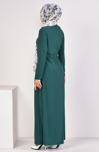 فستان قماش الساندي بفاصيل مُطرزة 4122-07 لون أخضر زمردي 4122-07
