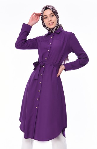 Belted Long Tunic 1001-02 Purple 1001-02