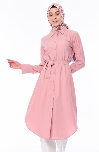 Belted Long Tunic 1001-06 dry Rose 1001-06