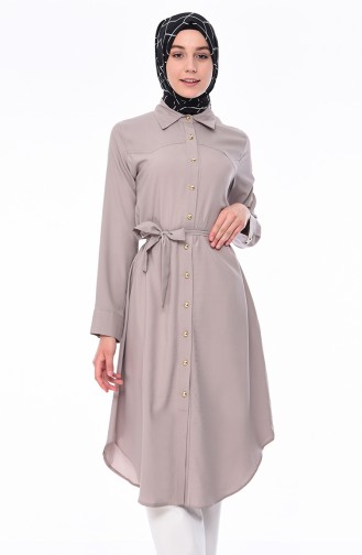 Belted Long Tunic 1001-07 Beige 1001-07