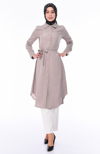 Belted Long Tunic 1001-07 Beige 1001-07