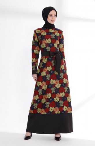 فستان مورّد بتصميم حزام للخصر  7213-05 لون خمري 7213-05