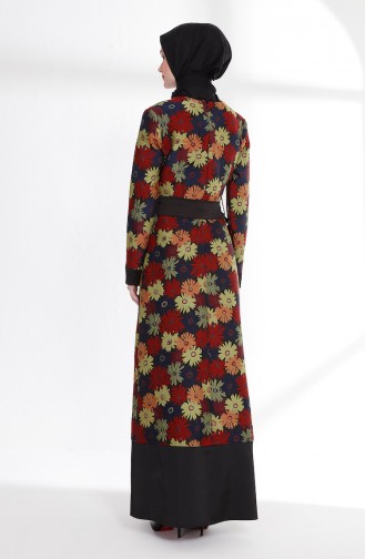 فستان مورّد بتصميم حزام للخصر  7213-05 لون خمري 7213-05