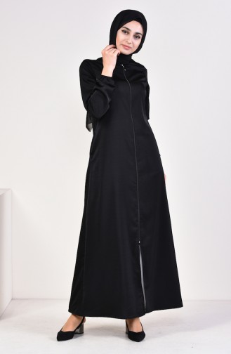 Abaya à Fermeture Avec Poche 4031-01 Noir 4031-01