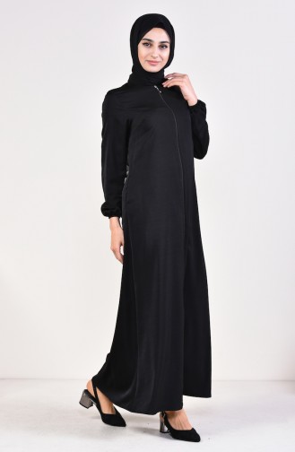 Abaya à Fermeture Avec Poche 4031-01 Noir 4031-01