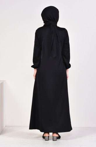 Abaya à Fermeture Avec Poche 4031-01 Noir 4031-01