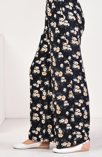 Çiçek Desenli Yazlık Bol Paça Pantolon 25006D-01 Lacivert 25006D-01