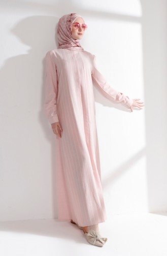 Cotton Striped Garnished Dress 5007-03 Pink 5007-03