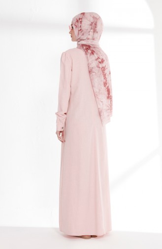 Cotton Striped Garnished Dress 5007-03 Pink 5007-03