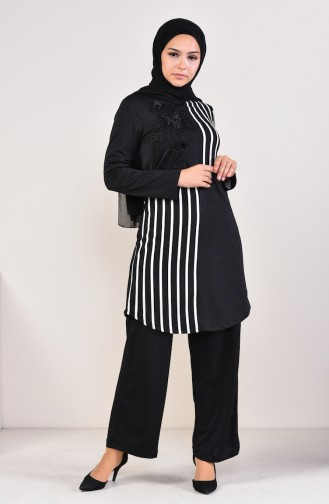 Striped Tunic Pants Binary Suit 1916-01 Black 1916-01