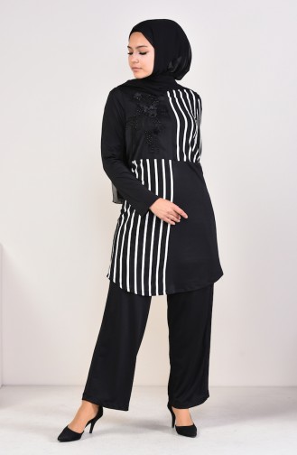 Striped Tunic Pants Binary Suit 1916-01 Black 1916-01