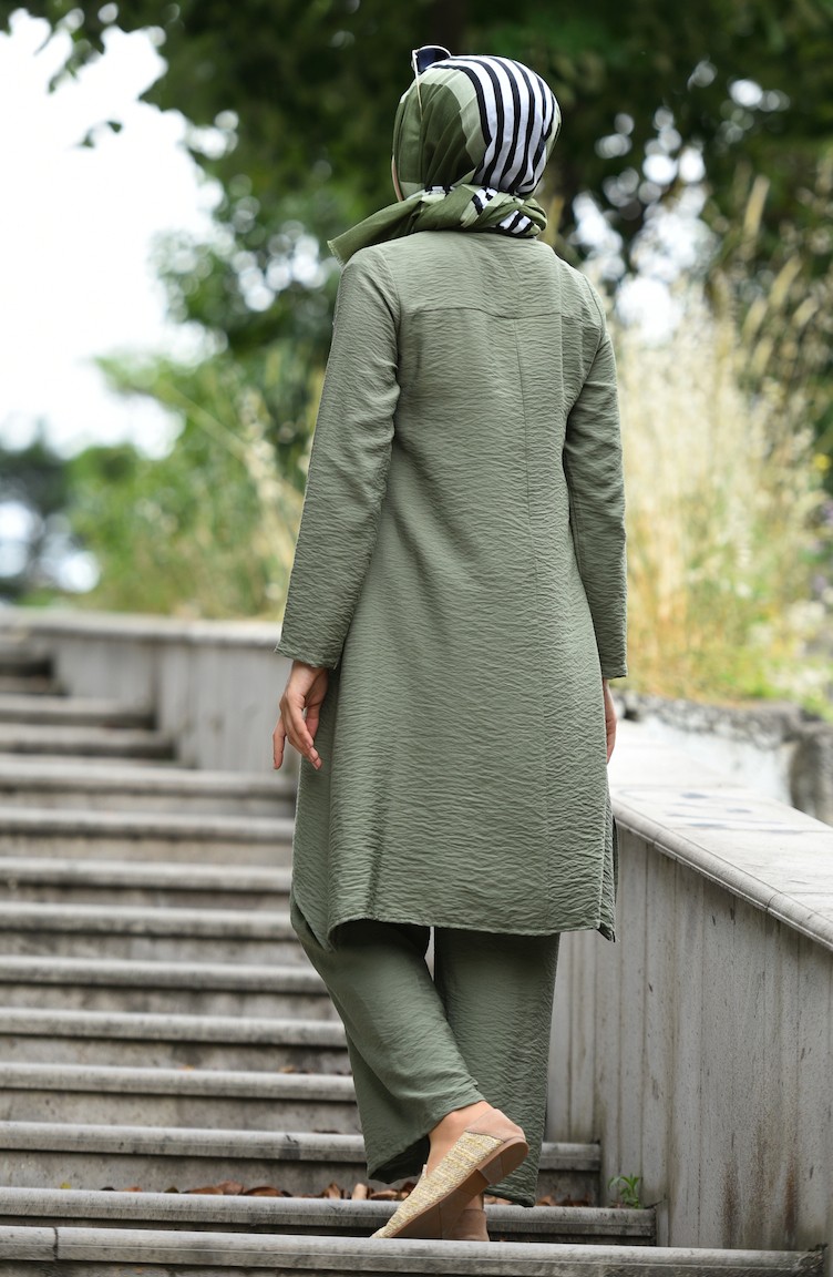 Aerobin Kumaş Asimetrik Tunik Pantolon İkili Takım 6341-03 Haki