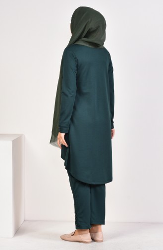 Lace Detailed Tunic Trousers Double Suit 4066-03 Emerald Green 4066-03