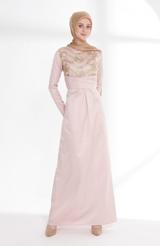 Powder Hijab Evening Dress 7245-02