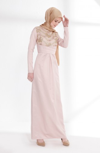 Powder Hijab Evening Dress 7245-02