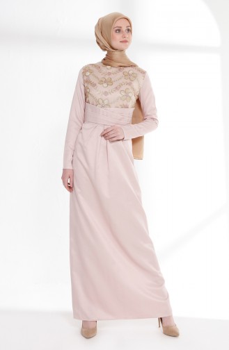 Powder Hijab Evening Dress 7245-02