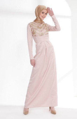 Powder Hijab Evening Dress 7245-02