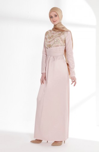 Powder Hijab Evening Dress 7245-02