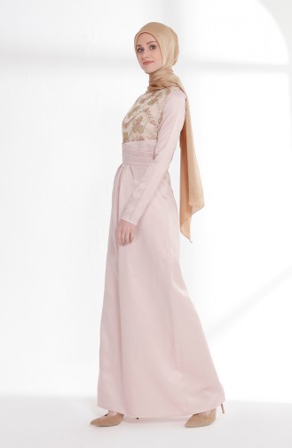 Powder Hijab Evening Dress 7245-02