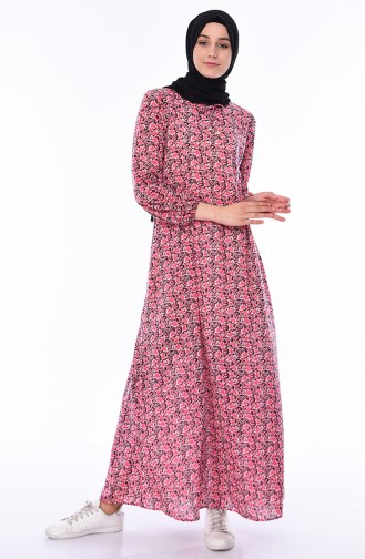فستان بتصميم مطبع 2560M-01 لون زهري 2560M-01