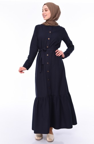 Navy Blue Hijab Dress 6009B-01