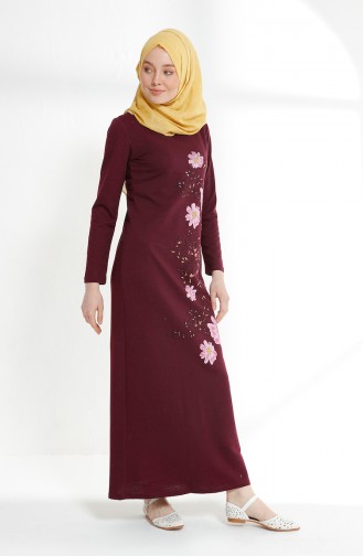 Flower Printed Two Thread Dress 5041-12 Damson 5041-12