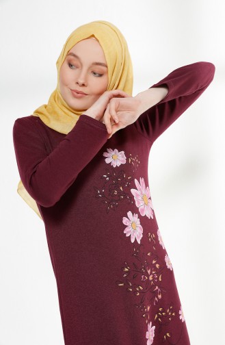 Robe İmprimée de Fleurs 5041-12 Plum 5041-12