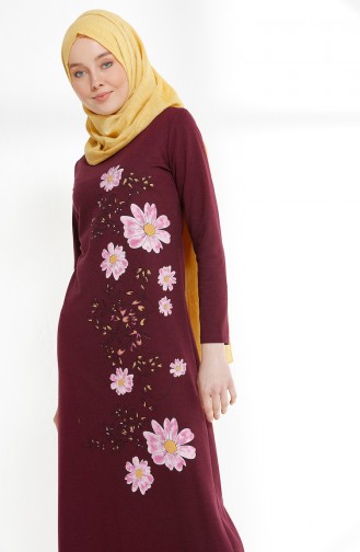 Flower Printed Two Thread Dress 5041-12 Damson 5041-12