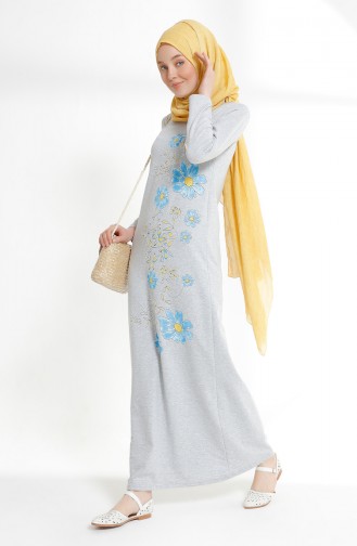 Robe İmprimée de Fleurs 5041-11 Gris 5041-11