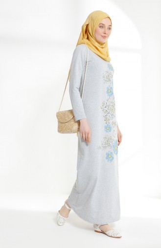 Robe İmprimée de Fleurs 5041-11 Gris 5041-11