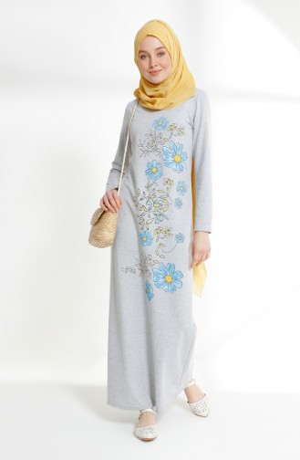 Robe İmprimée de Fleurs 5041-11 Gris 5041-11