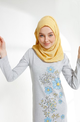 Robe İmprimée de Fleurs 5041-11 Gris 5041-11