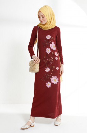 Flower Printed Two Thread Dress 5041-02 Claret Red 5041-02