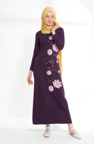 Flower Printed Two Yarn Dress 5008-05 Purple 5008-05