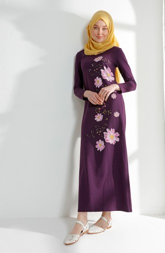 Flower Printed Two Yarn Dress 5008-05 Purple 5008-05