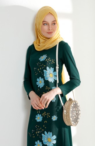 Flower Printed Two Yarn Dress 5008-06 Emerald Green 5008-06