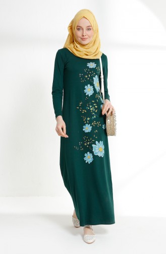 Robe İmprimée de Fleurs  5041-10 Vert émeraude 5041-10