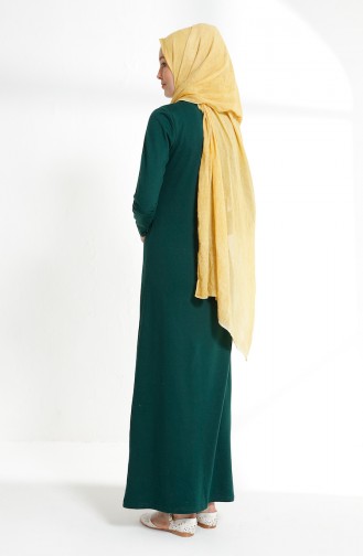 فستان محاك بخيطين بتصميم مورّد 5008-06 لون اخضر زمردي 5008-06