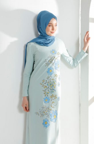 Robe İmprimée de Fleurs 5041-09 Vert 5041-09