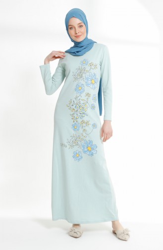 Robe İmprimée de Fleurs 5041-09 Vert 5041-09