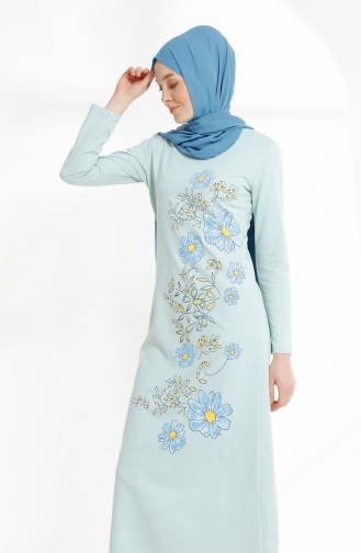 Robe İmprimée de Fleurs 5041-09 Vert 5041-09