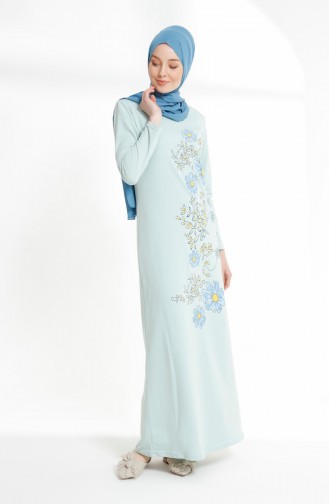 Robe İmprimée de Fleurs 5041-09 Vert 5041-09