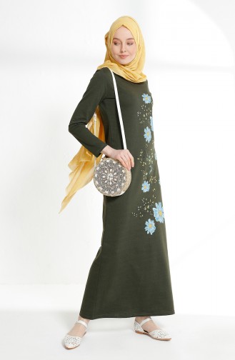 Robe İmprimée de Fleurs 5041-03 Khaki 5041-03